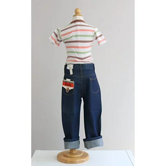 Deadstock, 1970's Vintage Bayly Dark Wash Jeans Kid's Size 5 to 6 Extra Small XS